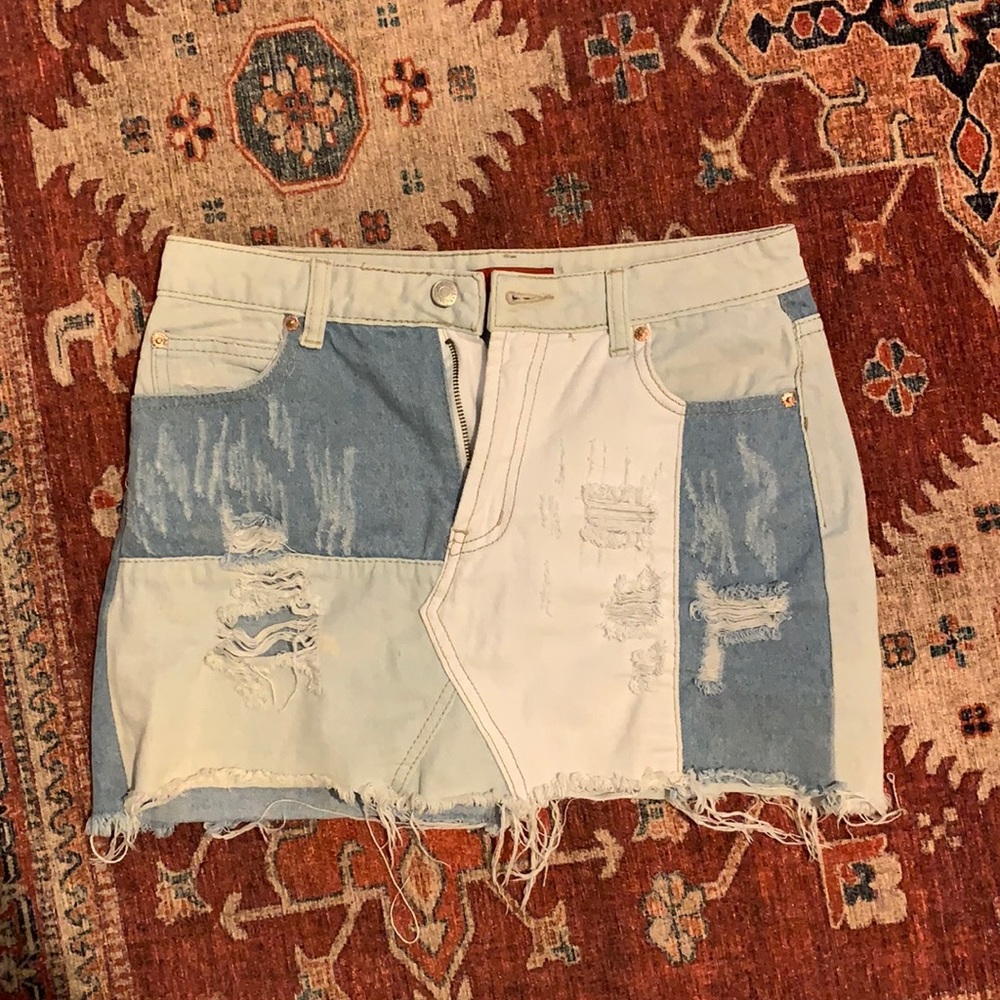 Signature8 multi patch denim mini skirt